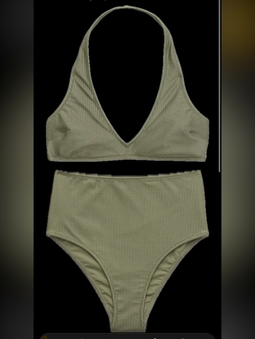 NWT Aerie Shine Olive Green Ribbed Bikini Set